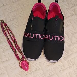 Nautica Black Sneakers with Pink Accents and Necklace
